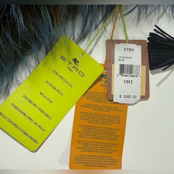 Blue Real Fur Collar Scarf Multicolor Statement Luxury Etro - Picture 2 of 5